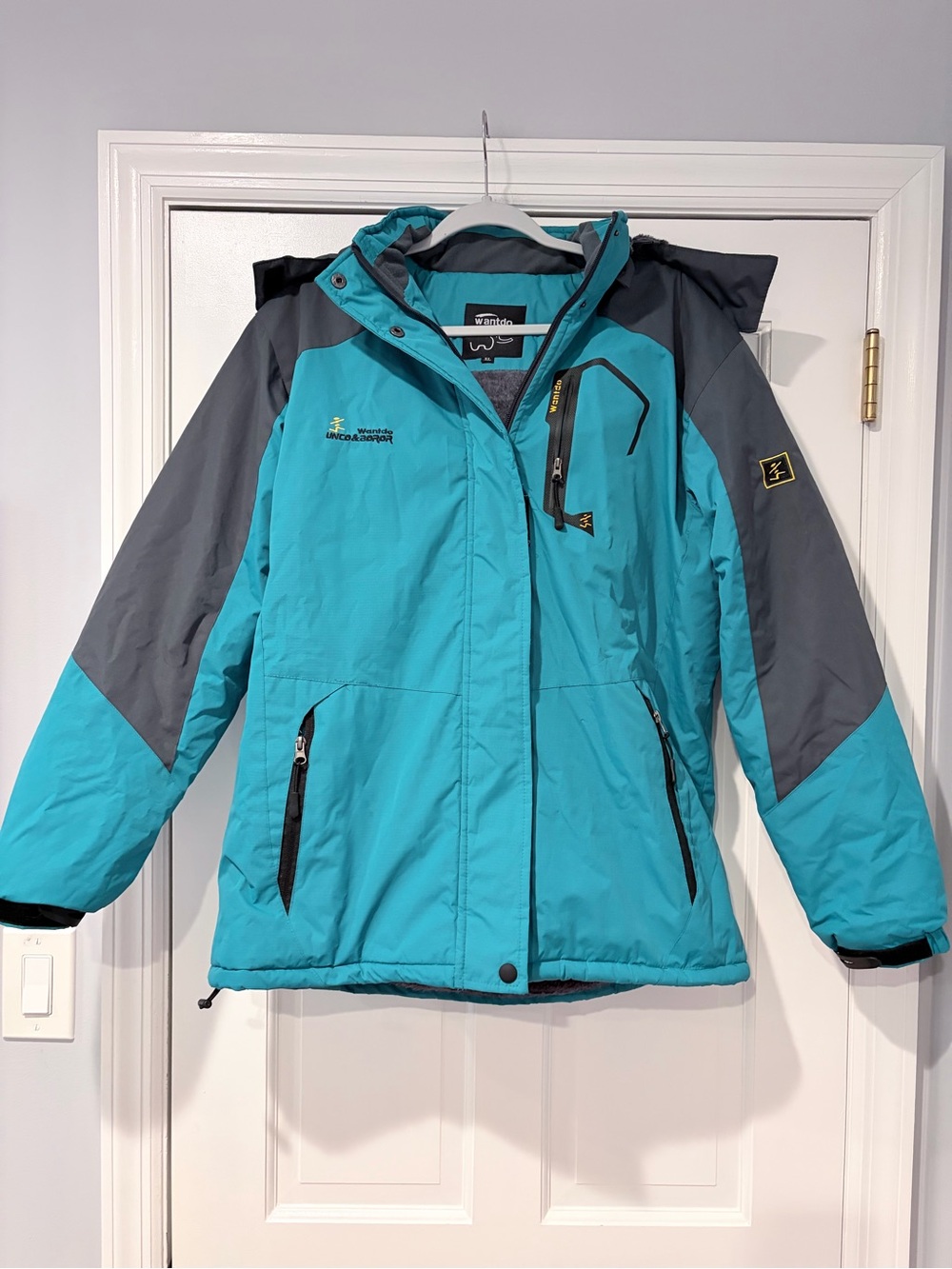 Wantdo Waterproof Ski Jacket Teal Gray Hooded Winter Coat Women’s XL